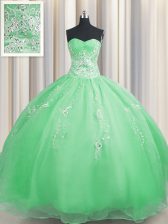 Flare Zipper Up Organza Sleeveless Floor Length Sweet 16 Dress and Beading and Appliques