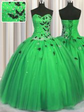 Adorable Green Lace Up Quinceanera Gown Beading and Appliques Sleeveless Floor Length