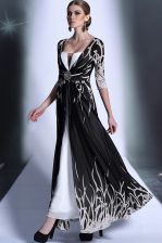 Glamorous Black Zipper Prom Gown Pattern Half Sleeves Ankle Length