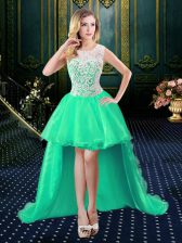 Shining Turquoise Scoop Zipper Lace Prom Dress Sleeveless