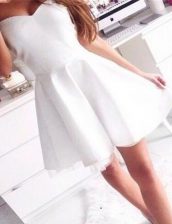  White Satin Zipper Dress for Prom Sleeveless Mini Length Ruching