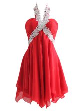 Traditional Red Chiffon Zipper Sweetheart Sleeveless Knee Length Prom Dresses Appliques