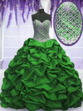  Ball Gowns Strapless Sleeveless Taffeta Floor Length Lace Up Beading and Sequins and Pick Ups Quinceanera Gowns