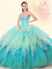 Dazzling Multi-color Sleeveless Floor Length Beading and Ruffles Lace Up Quinceanera Dresses