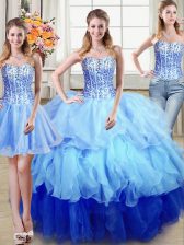 Ideal Three Piece Multi-color Sleeveless Floor Length Ruffles and Sequins Lace Up Sweet 16 Dresses