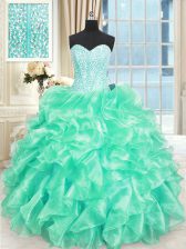 Super Sweetheart Sleeveless Lace Up Sweet 16 Quinceanera Dress Turquoise Organza
