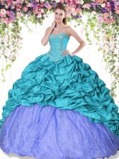  Pick Ups Floor Length Ball Gowns Sleeveless Turquoise and Lavender Ball Gown Prom Dress Lace Up