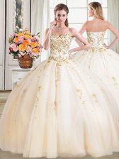 Customized Champagne Sweetheart Neckline Beading Quinceanera Gowns Sleeveless Lace Up