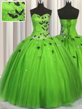Stunning Sweetheart Lace Up Beading and Appliques Quinceanera Dress Sleeveless
