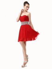Delicate Sweetheart Sleeveless Lace Up Homecoming Dress Red Chiffon