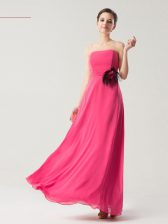 Luxury Hot Pink Sleeveless Hand Made Flower Floor Length Dress for Prom