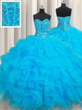 Trendy Baby Blue Sweetheart Lace Up Beading and Ruffles Quinceanera Dress Sleeveless