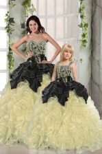  Ball Gowns Quinceanera Dresses Light Yellow Sweetheart Organza Sleeveless Floor Length Lace Up