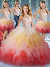 Sophisticated Four Piece Halter Top Multi-color Sleeveless Tulle Lace Up Quince Ball Gowns for Military Ball and Sweet 16 and Quinceanera