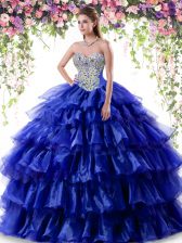 Fabulous Royal Blue Sweet 16 Quinceanera Dress Military Ball and Sweet 16 and Quinceanera with Beading and Ruffled Layers Sweetheart Sleeveless Lace Up