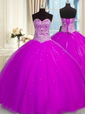 Glamorous Sequins Floor Length Fuchsia Sweet 16 Dresses Sweetheart Sleeveless Lace Up