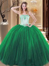  Floor Length Green Quince Ball Gowns Tulle Sleeveless Embroidery