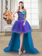  Multi-color Ball Gowns Tulle Sweetheart Sleeveless Beading and Ruffles High Low Lace Up Prom Dress