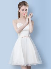 Sweet White A-line Sweetheart Sleeveless Tulle Knee Length Lace Up Bowknot Damas Dress