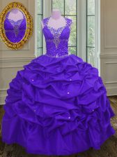 Exquisite Straps Sleeveless Beading and Pick Ups Lace Up Quinceanera Gowns