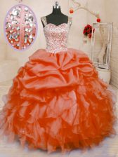 Dynamic Straps Sleeveless Organza Ball Gown Prom Dress Beading and Ruffles and Pick Ups Lace Up
