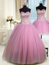  Three Piece Sleeveless Lace Up Floor Length Beading Sweet 16 Dresses