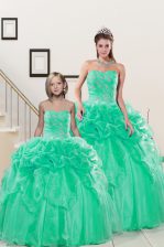  Pick Ups Floor Length Turquoise Ball Gown Prom Dress Sweetheart Sleeveless Lace Up