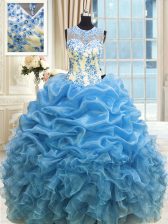 Fabulous Scoop Baby Blue Zipper Sweet 16 Quinceanera Dress Beading and Ruffles Sleeveless Floor Length