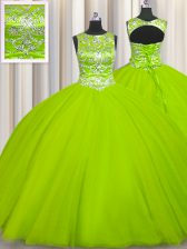 Delicate Yellow Green Scoop Neckline Beading 15th Birthday Dress Sleeveless Lace Up