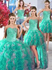  Four Piece Organza Sleeveless Floor Length Sweet 16 Quinceanera Dress and Beading