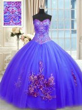  Ball Gowns 15 Quinceanera Dress Blue Sweetheart Tulle Sleeveless Floor Length Lace Up
