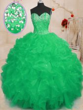  Turquoise Sleeveless Organza Lace Up Vestidos de Quinceanera for Military Ball and Sweet 16 and Quinceanera