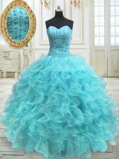 Artistic Ball Gowns Sweet 16 Quinceanera Dress Aqua Blue Sweetheart Organza Sleeveless Floor Length Lace Up