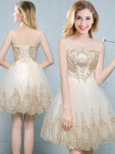  Scoop Mini Length Champagne Quinceanera Dama Dress Tulle Sleeveless Appliques