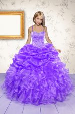 New Style Organza Sleeveless Floor Length Little Girl Pageant Dress and Beading and Ruffles and Pick Ups