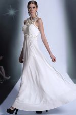 Cute White Scoop Neckline Beading and Hand Made Flower Prom Evening Gown Sleeveless Zipper