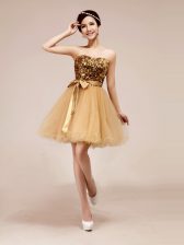 Colorful Sleeveless Knee Length Beading and Sashes ribbons Zipper Prom Evening Gown with Champagne