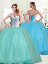 Graceful Apple Green Lace Up Sweetheart Beading Vestidos de Quinceanera Tulle Sleeveless
