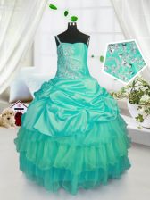  Turquoise Ball Gowns Beading and Ruffled Layers and Pick Ups Juniors Party Dress Lace Up Organza Sleeveless Floor Length