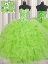  Visible Boning Ball Gowns Quinceanera Dresses Sweetheart Organza Sleeveless Floor Length Lace Up