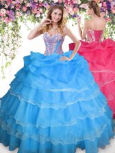 Trendy Beading and Ruffled Layers and Pick Ups Quinceanera Gowns Baby Blue Lace Up Sleeveless Floor Length