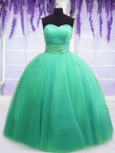 Excellent Turquoise Quinceanera Gowns Military Ball and Sweet 16 and Quinceanera with Beading and Belt Sweetheart Sleeveless Lace Up