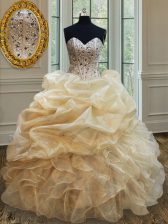 Latest Sweetheart Sleeveless Organza Quinceanera Gown Beading and Ruffles Lace Up
