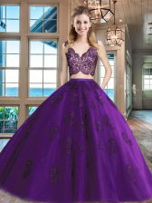  V-neck Sleeveless Tulle Sweet 16 Dresses Lace and Appliques Zipper