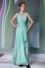  Sequins Turquoise Sleeveless Chiffon Side Zipper for Prom and Party