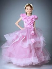 Exceptional Baby Pink Zipper Scoop Hand Made Flower Flower Girl Dresses for Less Tulle Sleeveless