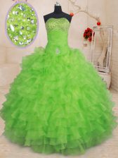 Fantastic Organza Lace Up 15 Quinceanera Dress Sleeveless Floor Length Beading and Ruffled Layers