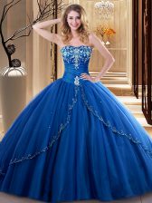  Tulle Sweetheart Sleeveless Lace Up Embroidery Sweet 16 Dress in Royal Blue