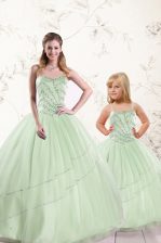 New Style Apple Green Lace Up Sweet 16 Quinceanera Dress Beading Sleeveless Floor Length
