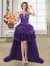 Flare Pick Ups Purple Sleeveless Organza Lace Up Evening Dress for Prom